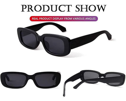 Unisex Black Rectangle Sunglass
