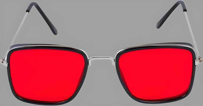 Unisex Red Silver Retro Square Sunglass Accessories