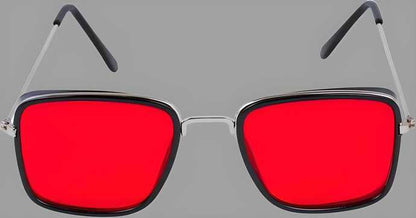 Unisex Red Silver Retro Square Sunglass Accessories