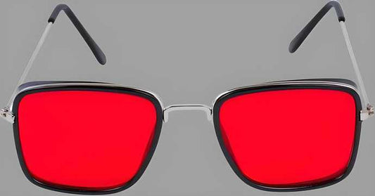 Unisex Red Silver Retro Square Sunglass Accessories