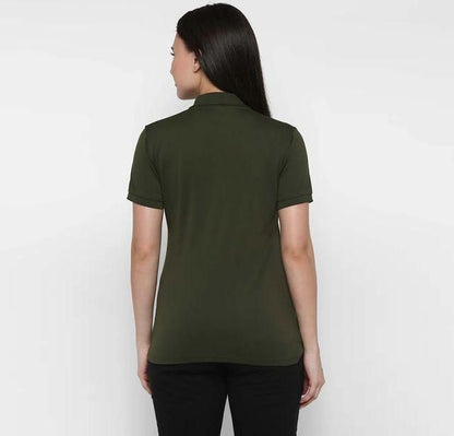 Ketex Bottle Green Cotton Blend Polo Neck Tshirt Women Western