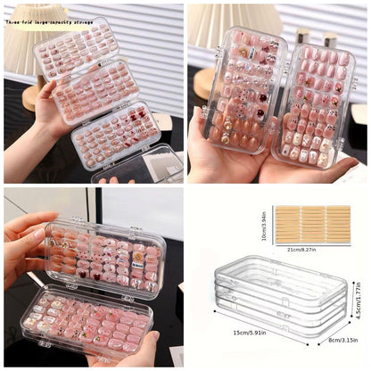 3 Fold Transparent Nail Organizer Case