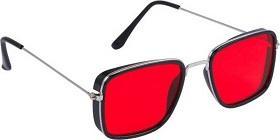 Unisex Red Silver Retro Square Sunglass Accessories