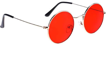 Unisex Red Silver Round Sunglass Accessories