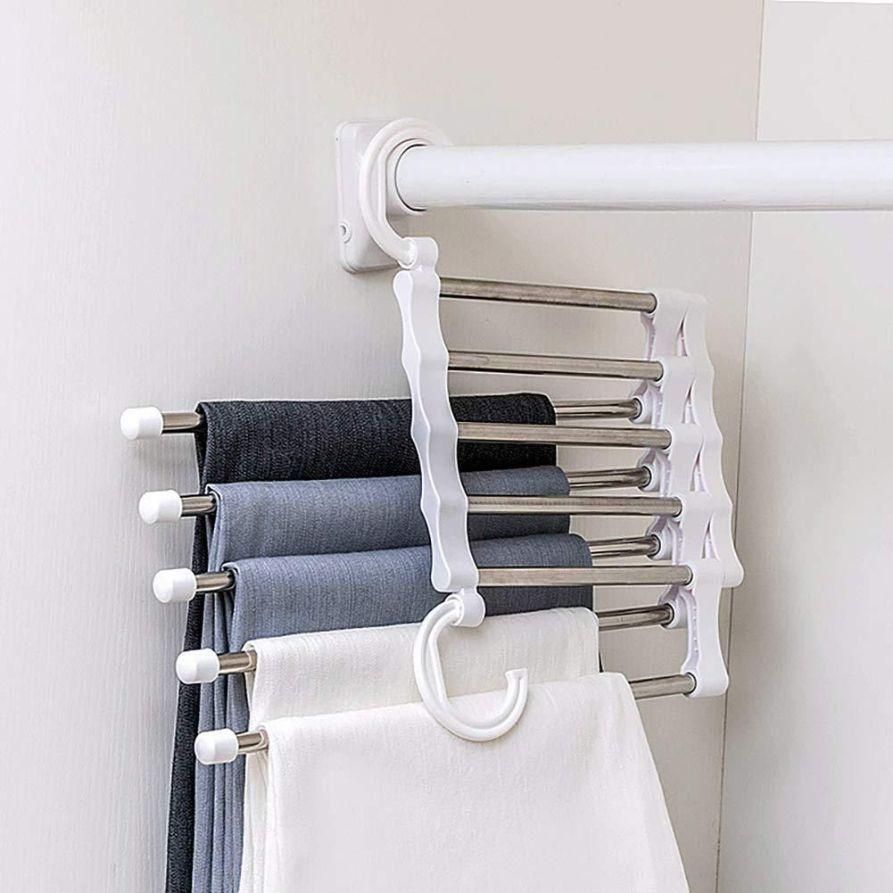 Hanger-5 In 1 Stainless Steel Multifunction Retractable Pant Home Essentialss Rack Trouser Hanger(Pack of 2)