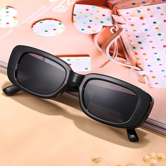 Unisex Black Rectangle Sunglass