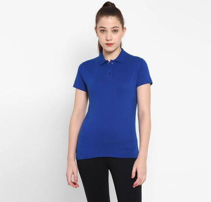 Ketex Royal Blue Cotton Blend Polo Neck Tshirt Women Western