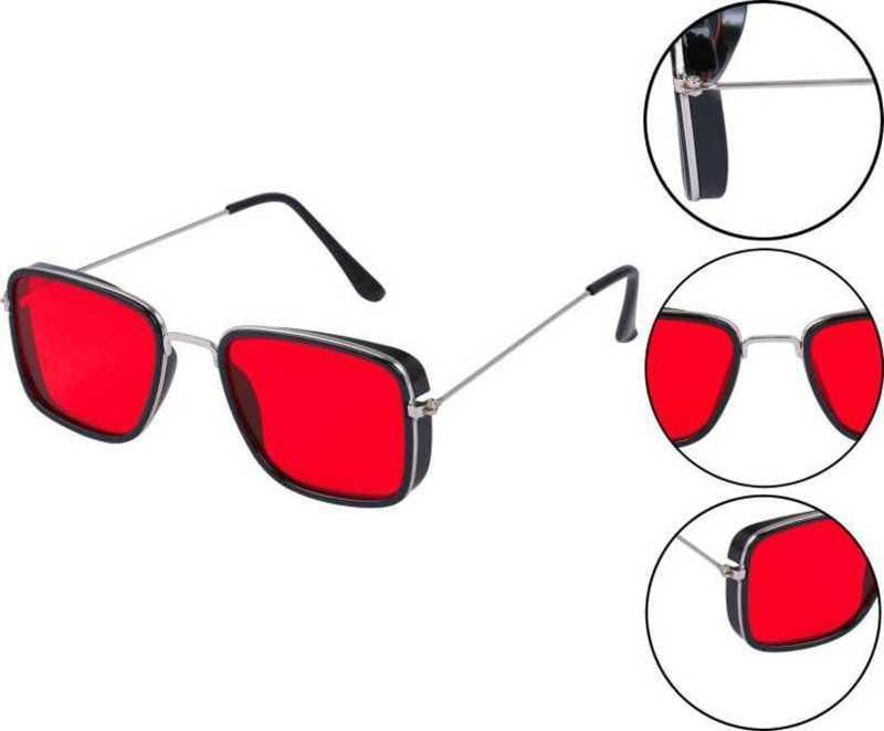 Unisex Red Silver Retro Square Sunglass Accessories