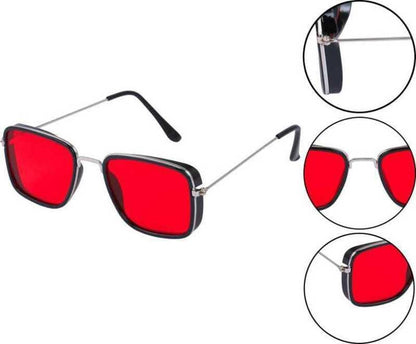 Unisex Red Silver Retro Square Sunglass Accessories