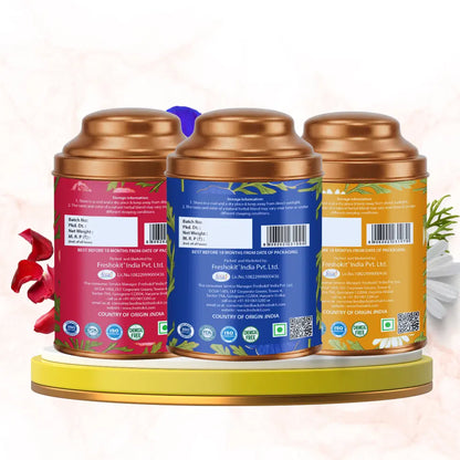 Aaurash Chamomile Tea, Blue Tea & Rose Tea Combo | 100% Natural Flower Tea | Caffeine-Free Herbal Tea | Supports Relaxation, Better Sleep & Skin Health | Rich in Antioxidants